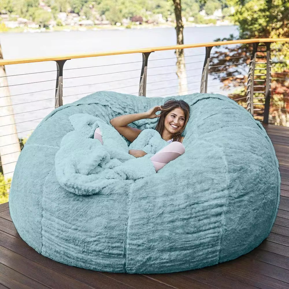 Luxurious 7-Foot Faux Fur Bean Bag Chair - Machine Washable, Spacious Sofa & Giant Lounger for Ultimate Comfort