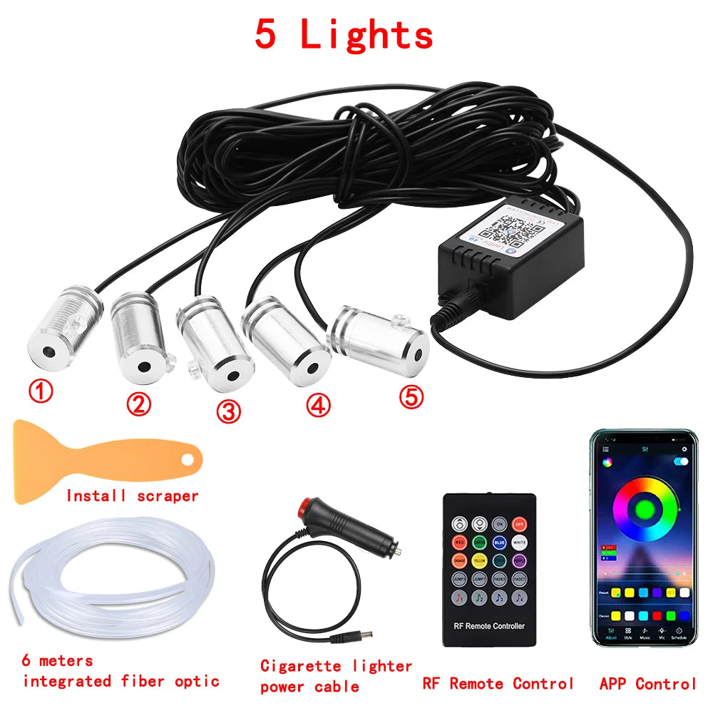 Transform Your Ride with LED Car Interior Ambient Strip Lights - RGB Fiber Optic Neon Lighting Kit with APP Remote Control for Ultimate Atmosphere