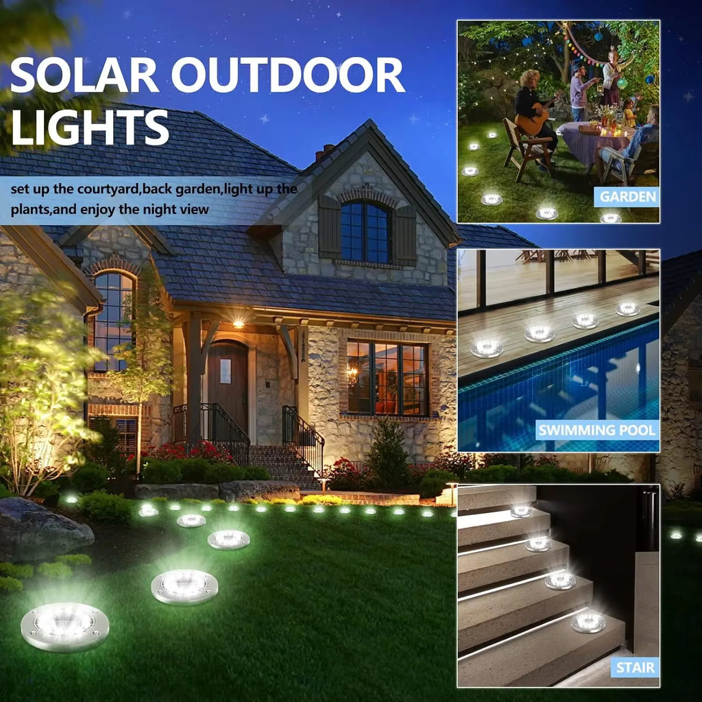 Illuminate Your Outdoors with Stunning Solar Ground Lights - 12 LED Waterproof Garden Disks for Pathways, Lawns, and Patios