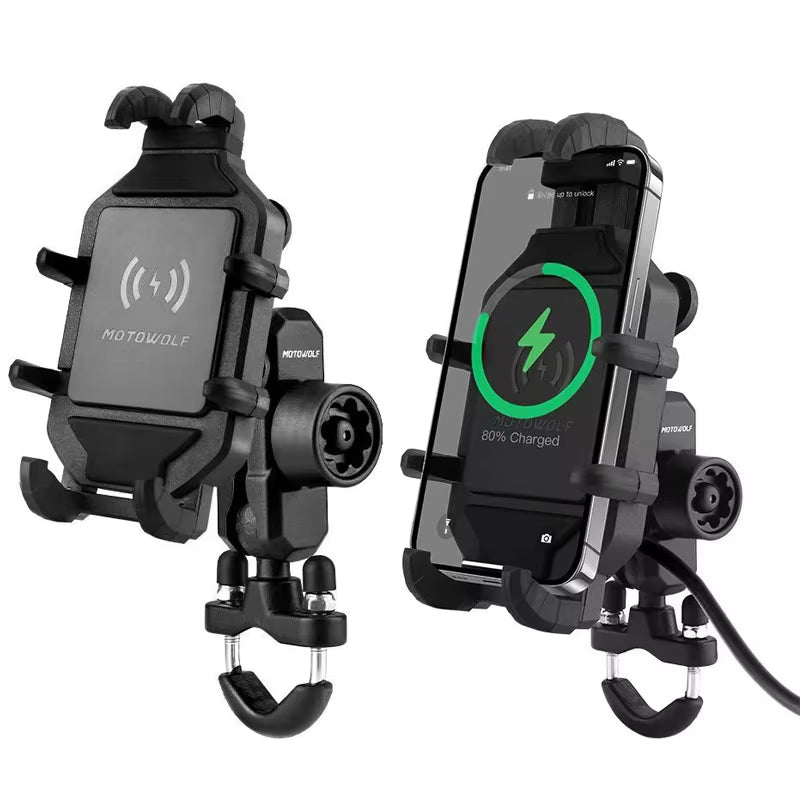 Motorcycle Wireless Charging Phone Holder Cradle - 3.0 Quick Charger for 4-7 Inch Devices, GPS Moto Support Handlebar Mount