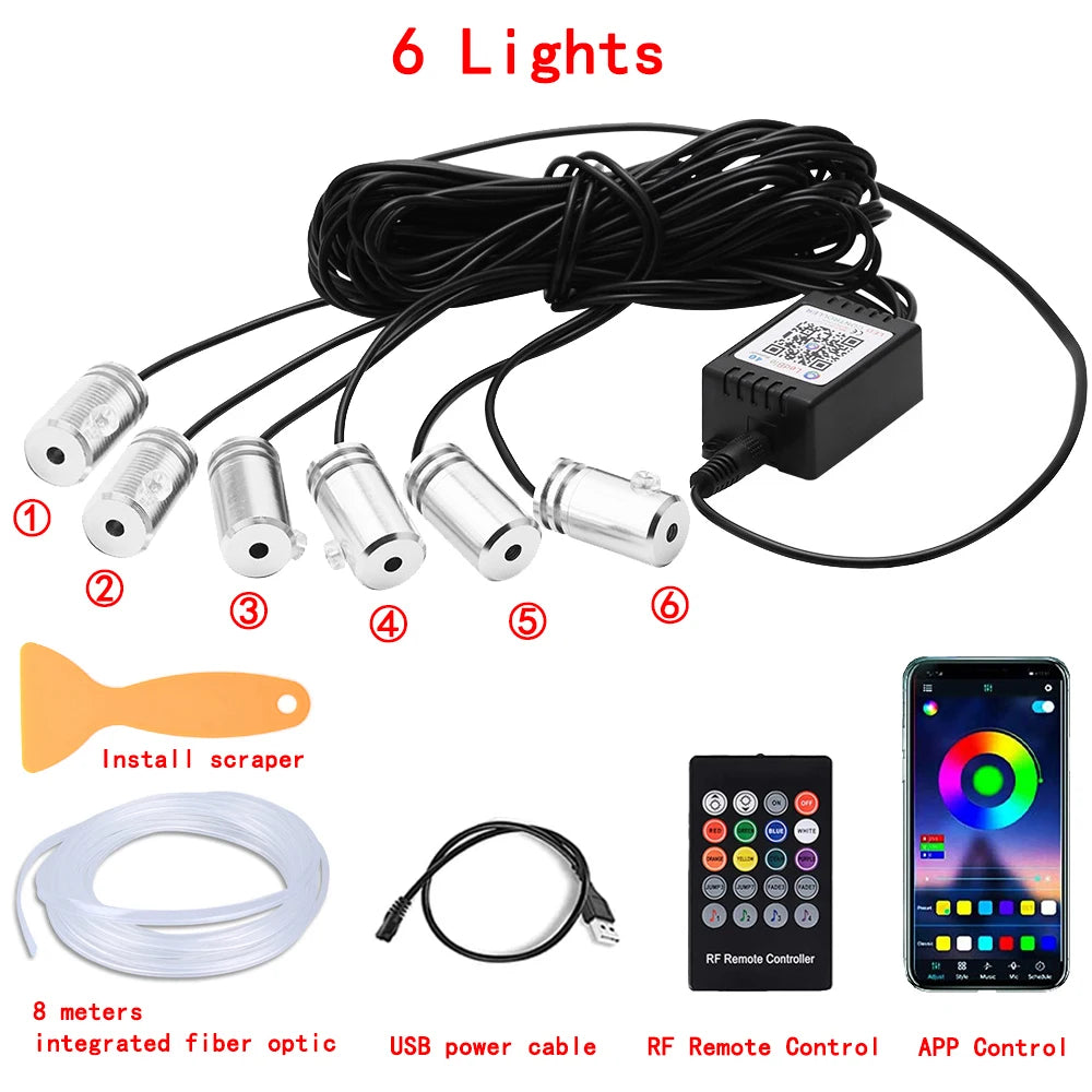 Transform Your Ride with LED Car Interior Ambient Strip Lights - RGB Fiber Optic Neon Lighting Kit with APP Remote Control for Ultimate Atmosphere