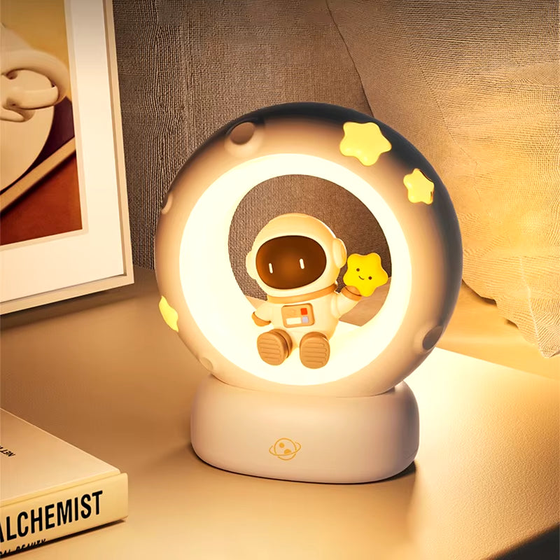 Charming LED Panda Astronaut Night Light - Rechargeable Silicone Bedside Lamp for Kids with Eye Protection