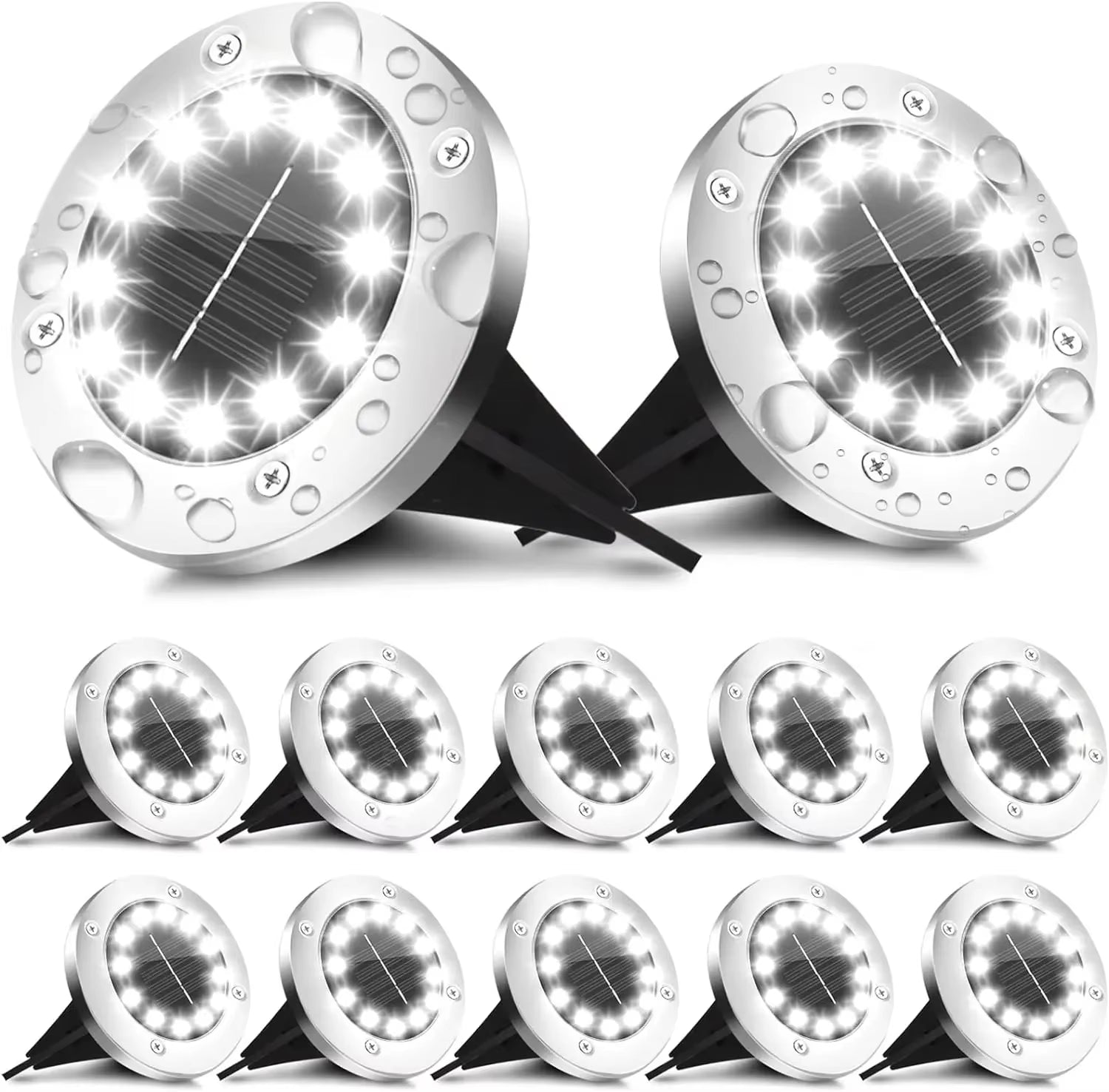 Illuminate Your Outdoors with Stunning Solar Ground Lights - 12 LED Waterproof Garden Disks for Pathways, Lawns, and Patios