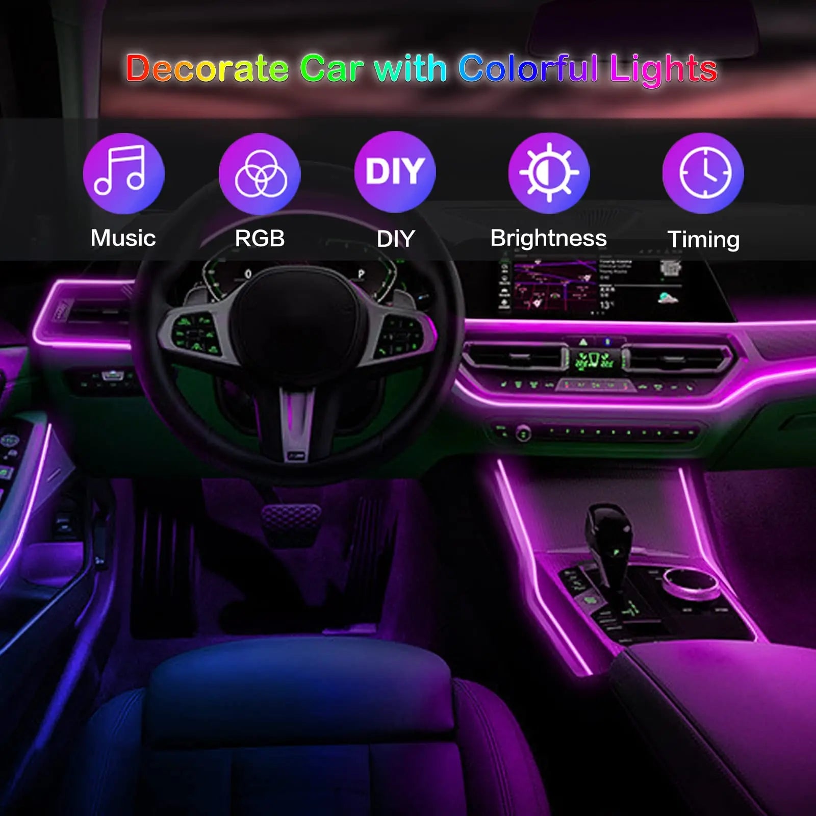 Transform Your Ride with LED Car Interior Ambient Strip Lights - RGB Fiber Optic Neon Lighting Kit with APP Remote Control for Ultimate Atmosphere