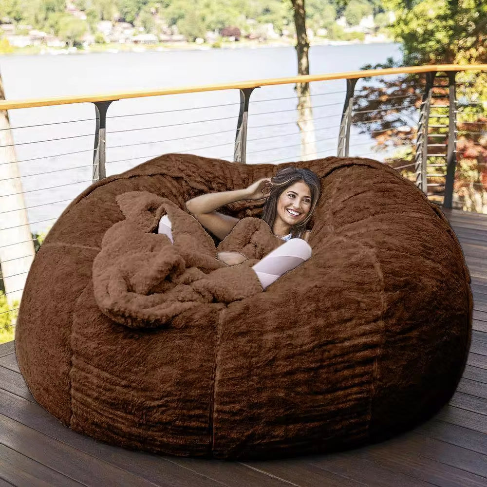 Luxurious 7-Foot Faux Fur Bean Bag Chair - Machine Washable, Spacious Sofa & Giant Lounger for Ultimate Comfort