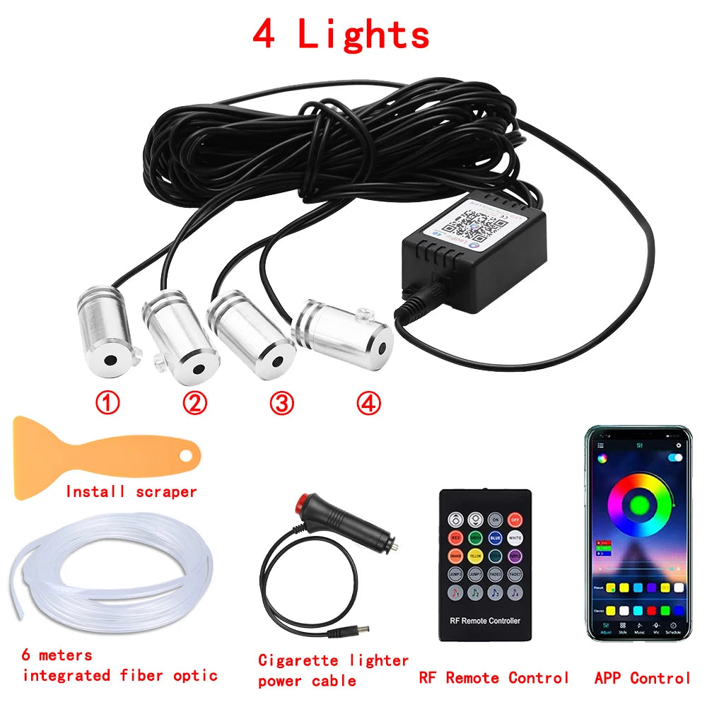 Transform Your Ride with LED Car Interior Ambient Strip Lights - RGB Fiber Optic Neon Lighting Kit with APP Remote Control for Ultimate Atmosphere