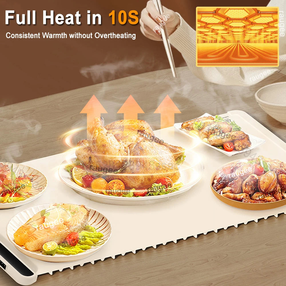 Electric Warming Tray: Smart Silicone Food Warmer with Adjustable Temperature Settings and Compact Design