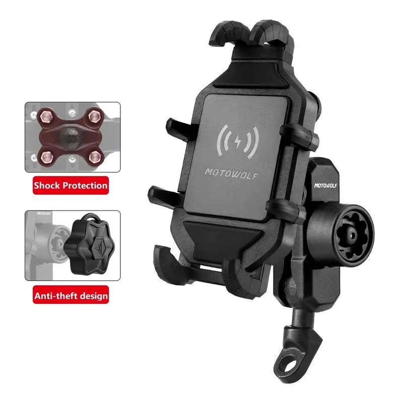 Motorcycle Wireless Charging Phone Holder Cradle - 3.0 Quick Charger for 4-7 Inch Devices, GPS Moto Support Handlebar Mount