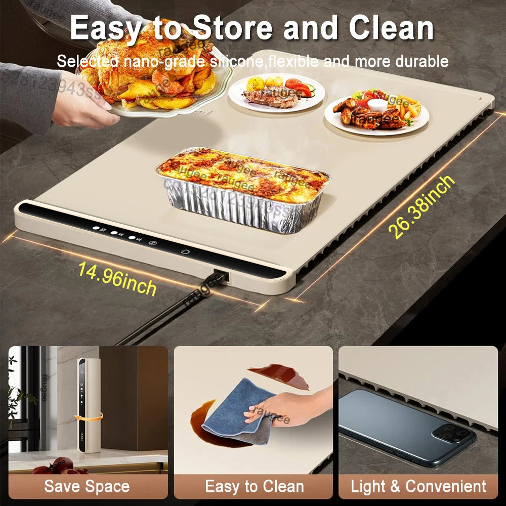 Electric Warming Tray: Smart Silicone Food Warmer with Adjustable Temperature Settings and Compact Design