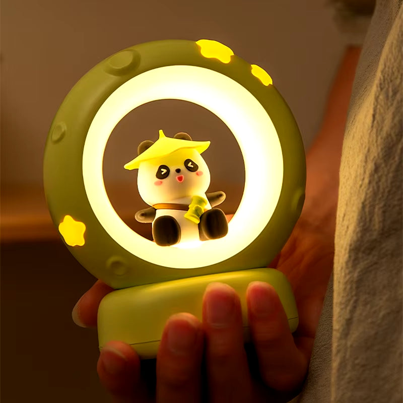 Charming LED Panda Astronaut Night Light - Rechargeable Silicone Bedside Lamp for Kids with Eye Protection