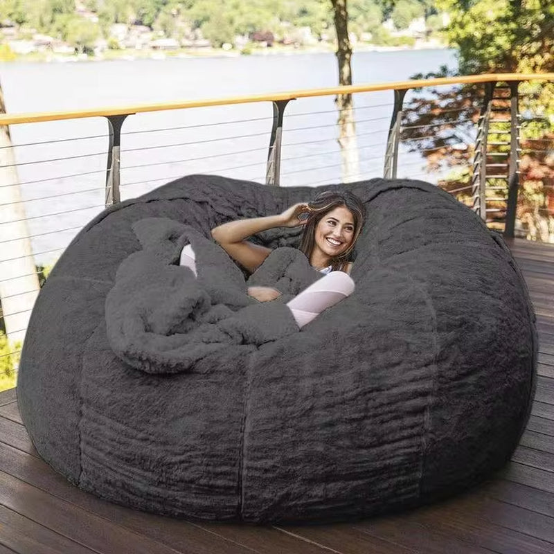Luxurious 7-Foot Faux Fur Bean Bag Chair - Machine Washable, Spacious Sofa & Giant Lounger for Ultimate Comfort