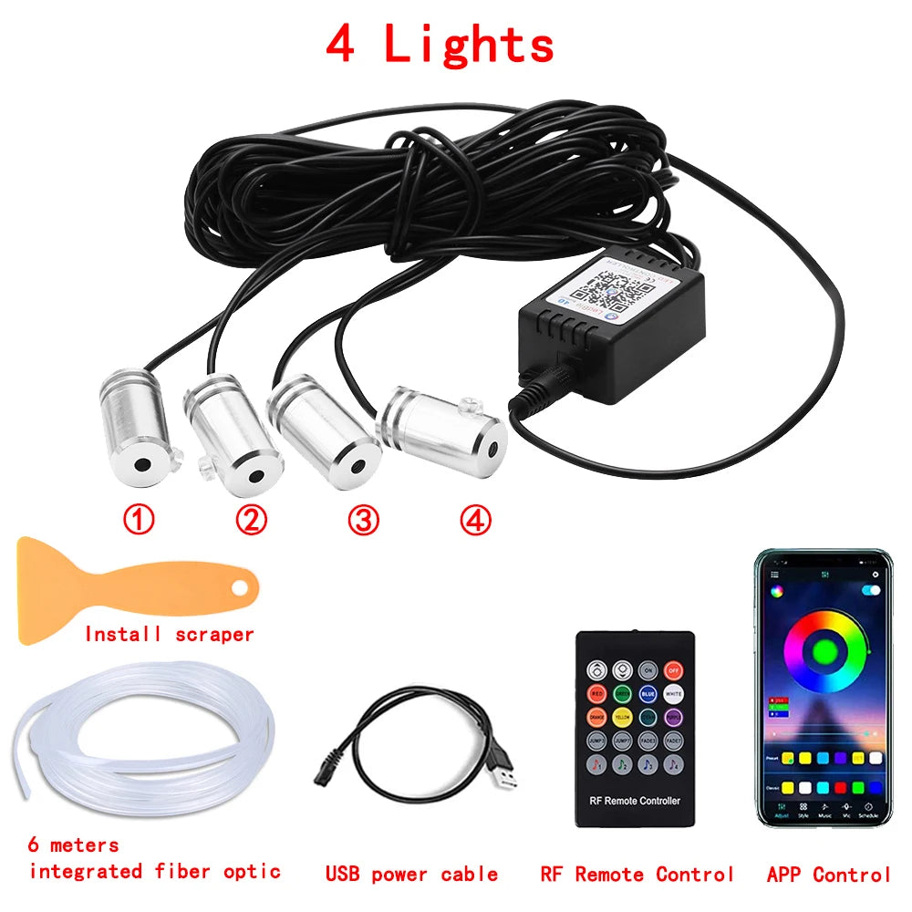 Transform Your Ride with LED Car Interior Ambient Strip Lights - RGB Fiber Optic Neon Lighting Kit with APP Remote Control for Ultimate Atmosphere