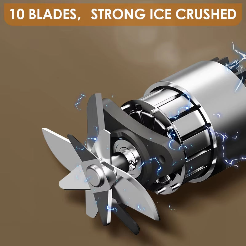 Compact and Powerful Portable Electric Juicer with 10 Stainless Steel Blades - USB Rechargeable Mini Blender for Fresh Fruit and Smoothies