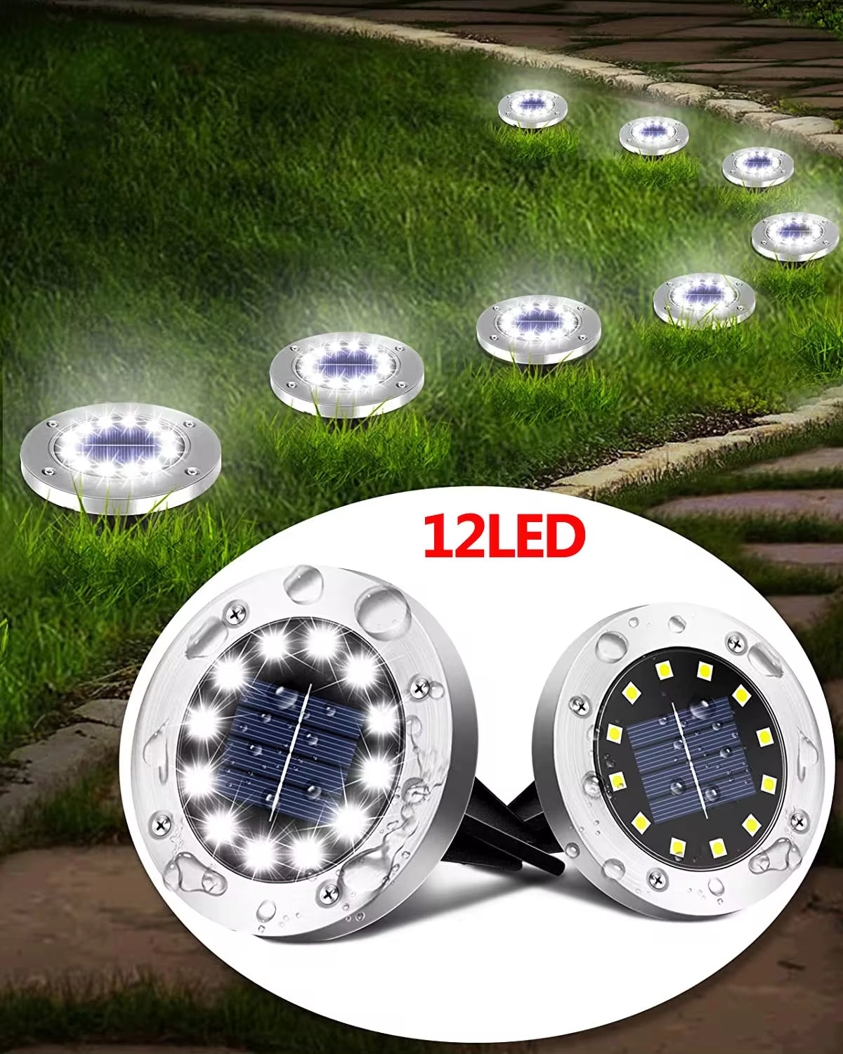 Illuminate Your Outdoors with Stunning Solar Ground Lights - 12 LED Waterproof Garden Disks for Pathways, Lawns, and Patios