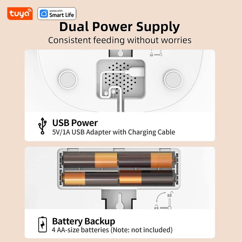 Smart Wi-Fi Automatic Cat Feeder for Two Pets - 4L Capacity with App Control, Dual Stainless Steel Bowls, and Low Food Alarm