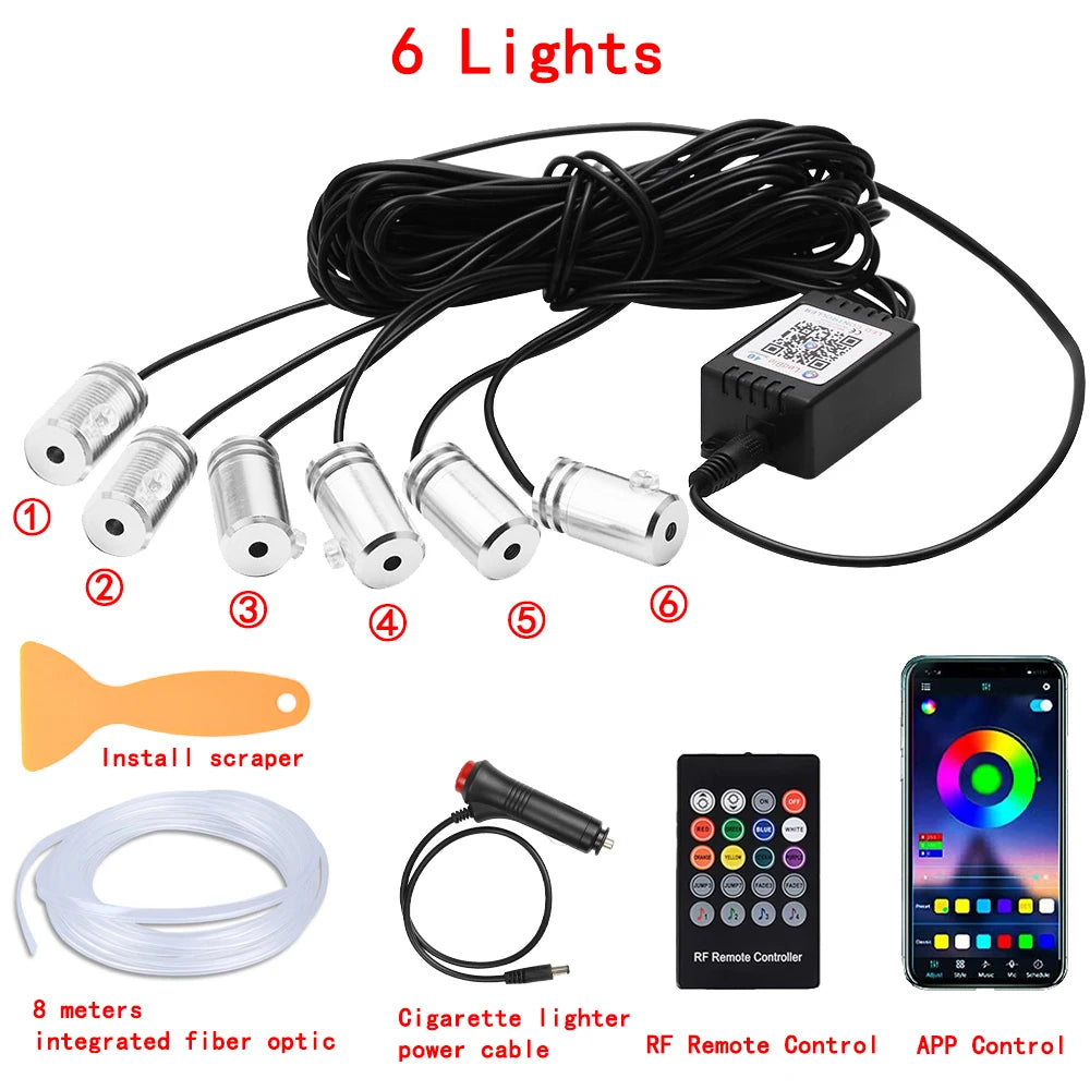 Transform Your Ride with LED Car Interior Ambient Strip Lights - RGB Fiber Optic Neon Lighting Kit with APP Remote Control for Ultimate Atmosphere