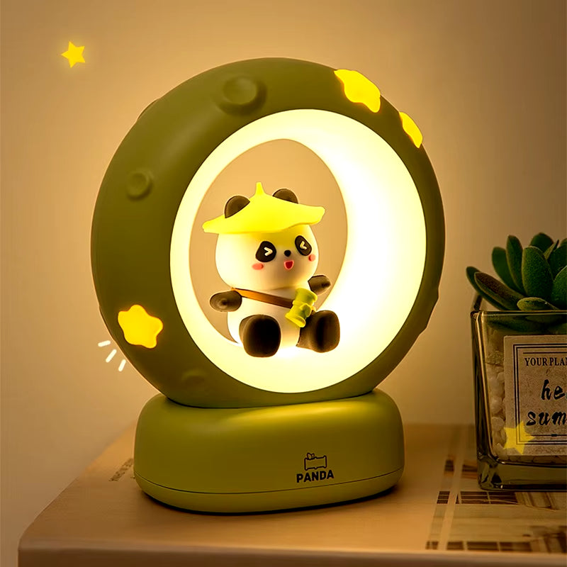 Charming LED Panda Astronaut Night Light - Rechargeable Silicone Bedside Lamp for Kids with Eye Protection