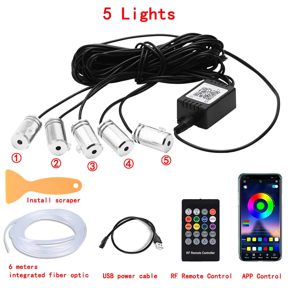 Transform Your Ride with LED Car Interior Ambient Strip Lights - RGB Fiber Optic Neon Lighting Kit with APP Remote Control for Ultimate Atmosphere