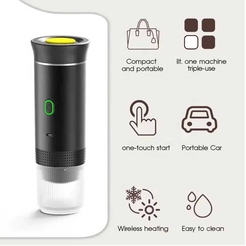 Wireless Electric Portable 3-in-1 Espresso Coffee Maker for Car and Home - Ideal for Camping and Travel