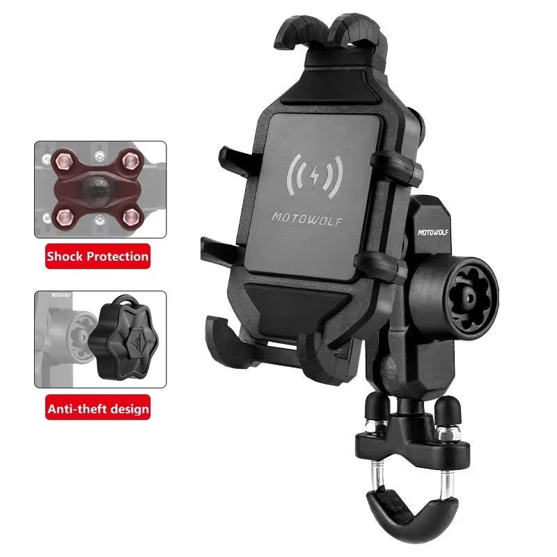 Motorcycle Wireless Charging Phone Holder Cradle - 3.0 Quick Charger for 4-7 Inch Devices, GPS Moto Support Handlebar Mount