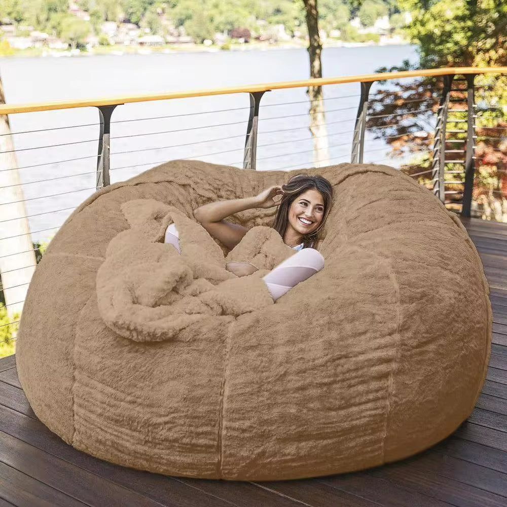Luxurious 7-Foot Faux Fur Bean Bag Chair - Machine Washable, Spacious Sofa & Giant Lounger for Ultimate Comfort