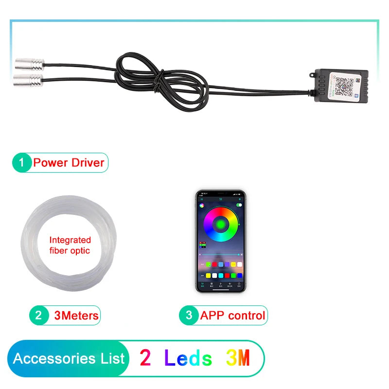 Transform Your Ride with LED Car Interior Ambient Strip Lights - RGB Fiber Optic Neon Lighting Kit with APP Remote Control for Ultimate Atmosphere