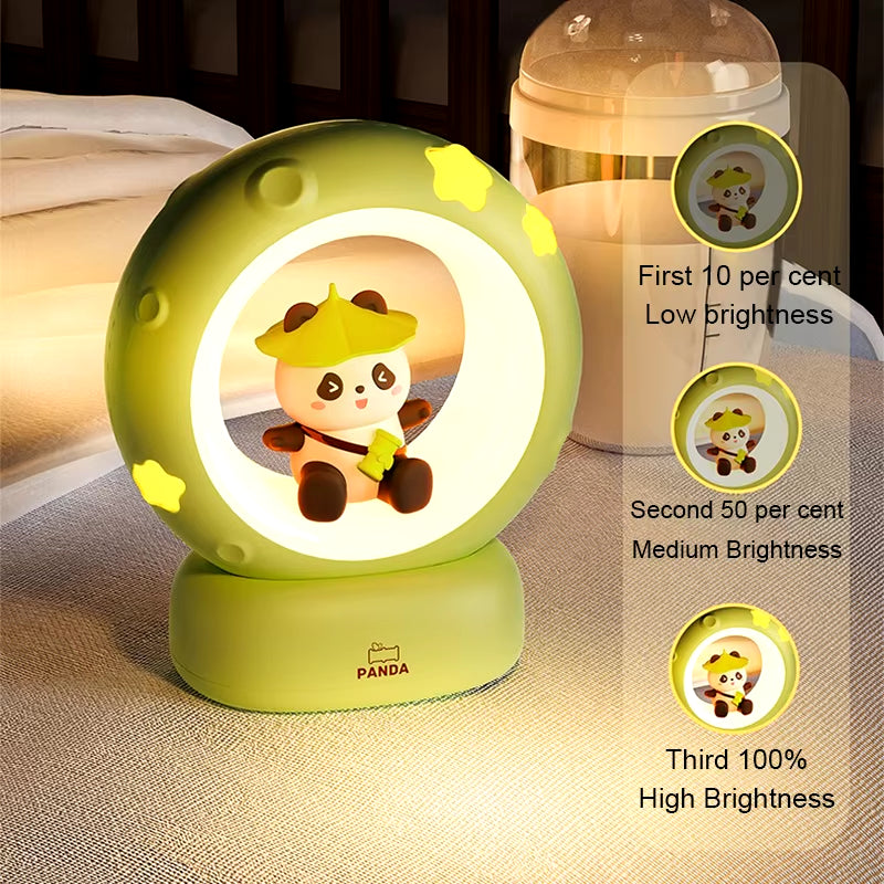 Charming LED Panda Astronaut Night Light - Rechargeable Silicone Bedside Lamp for Kids with Eye Protection