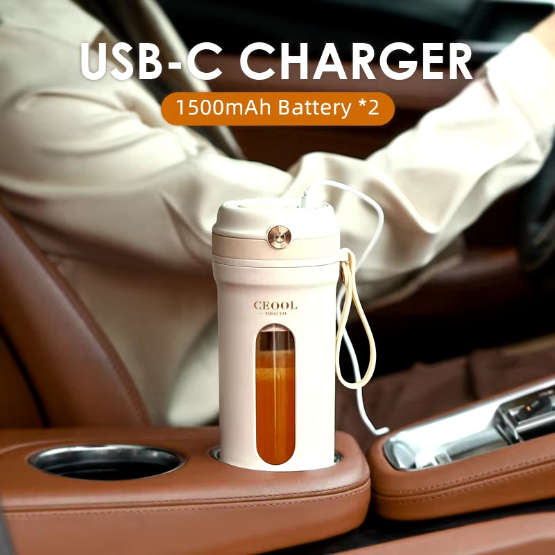 Compact and Powerful Portable Electric Juicer with 10 Stainless Steel Blades - USB Rechargeable Mini Blender for Fresh Fruit and Smoothies