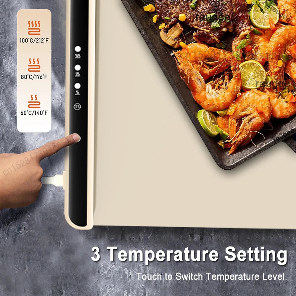 Electric Warming Tray: Smart Silicone Food Warmer with Adjustable Temperature Settings and Compact Design