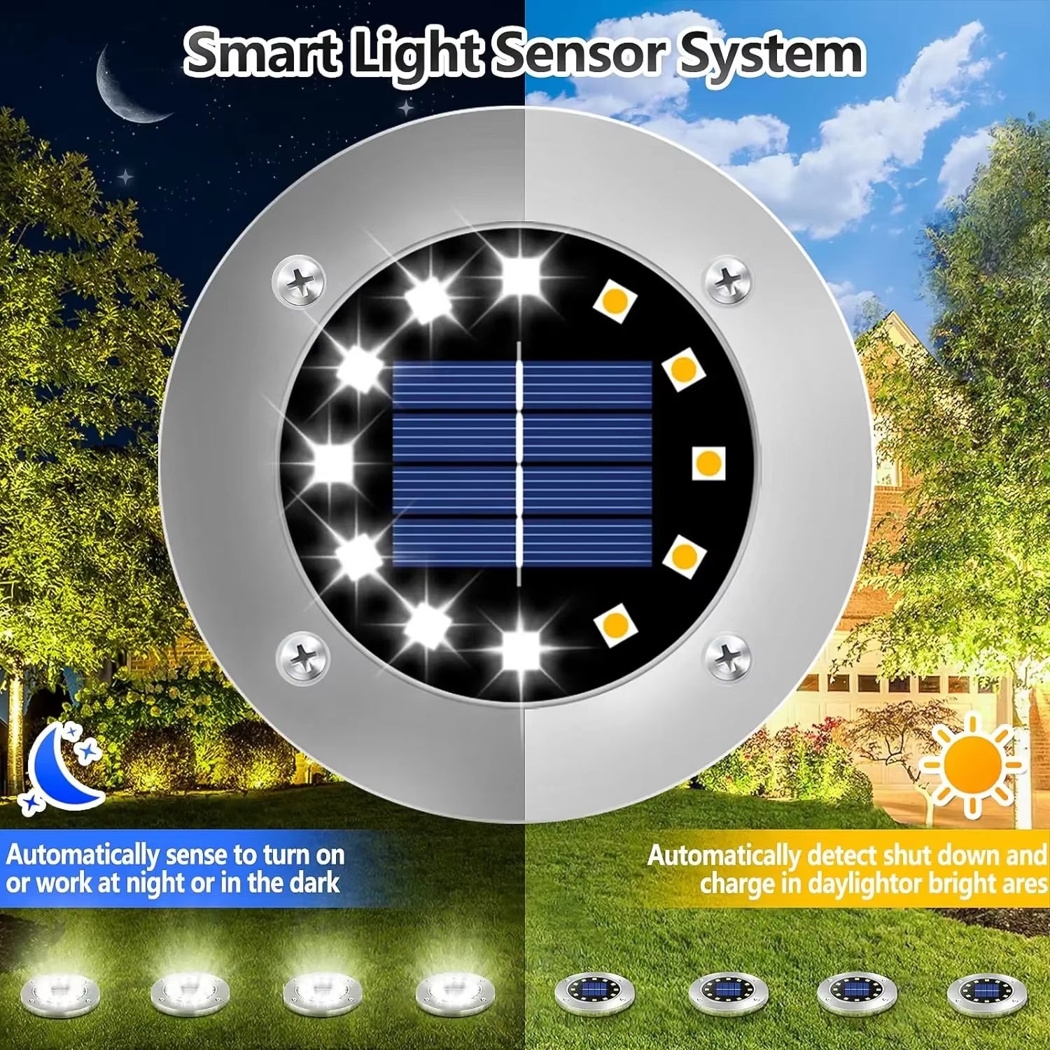Illuminate Your Outdoors with Stunning Solar Ground Lights - 12 LED Waterproof Garden Disks for Pathways, Lawns, and Patios