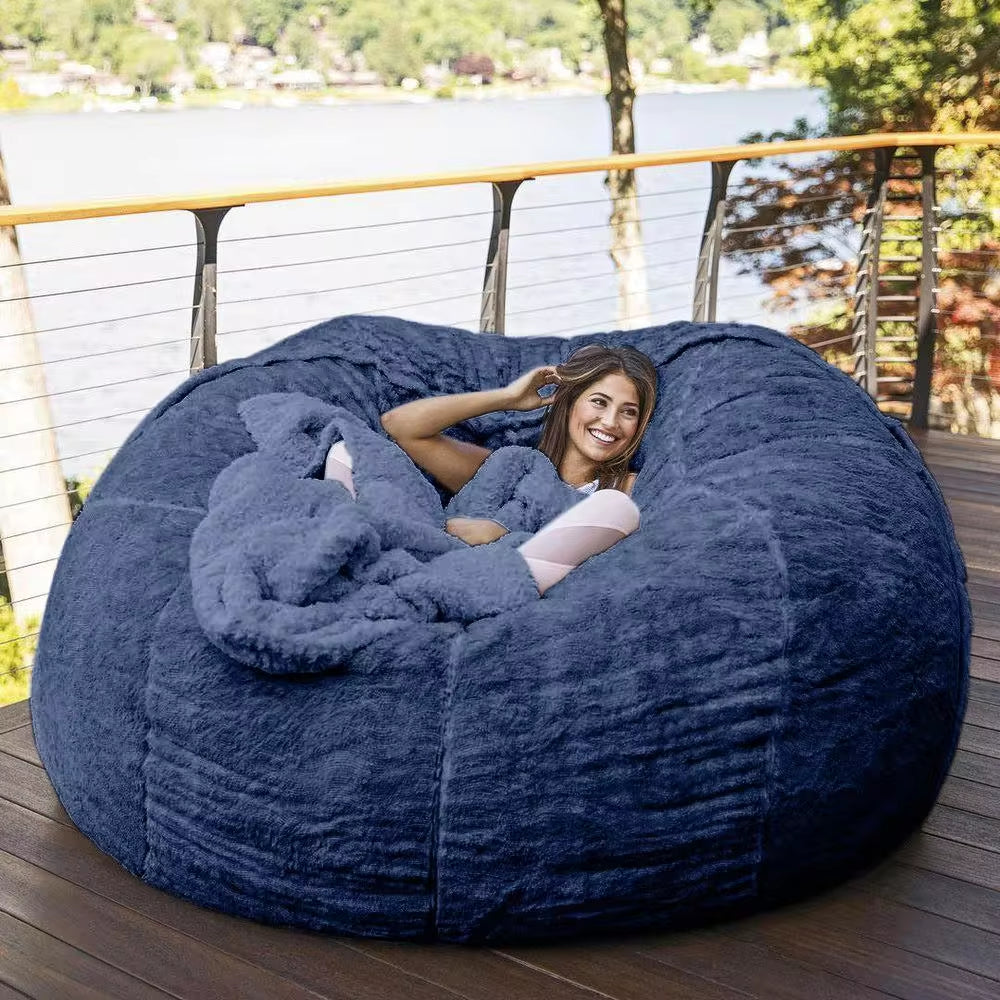 Luxurious 7-Foot Faux Fur Bean Bag Chair - Machine Washable, Spacious Sofa & Giant Lounger for Ultimate Comfort
